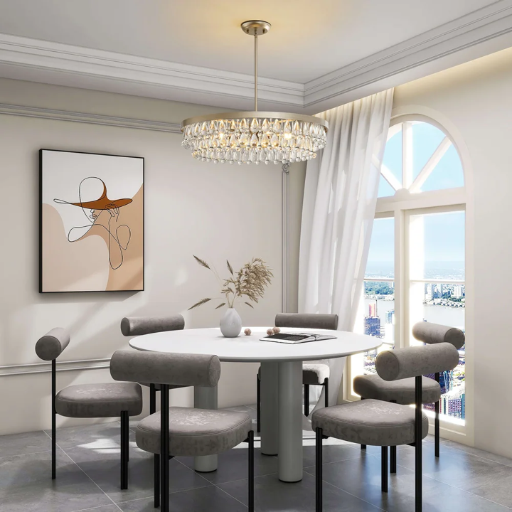 Viviana Brushed Champagne Silver Finish Crystal 6-light Chandelier